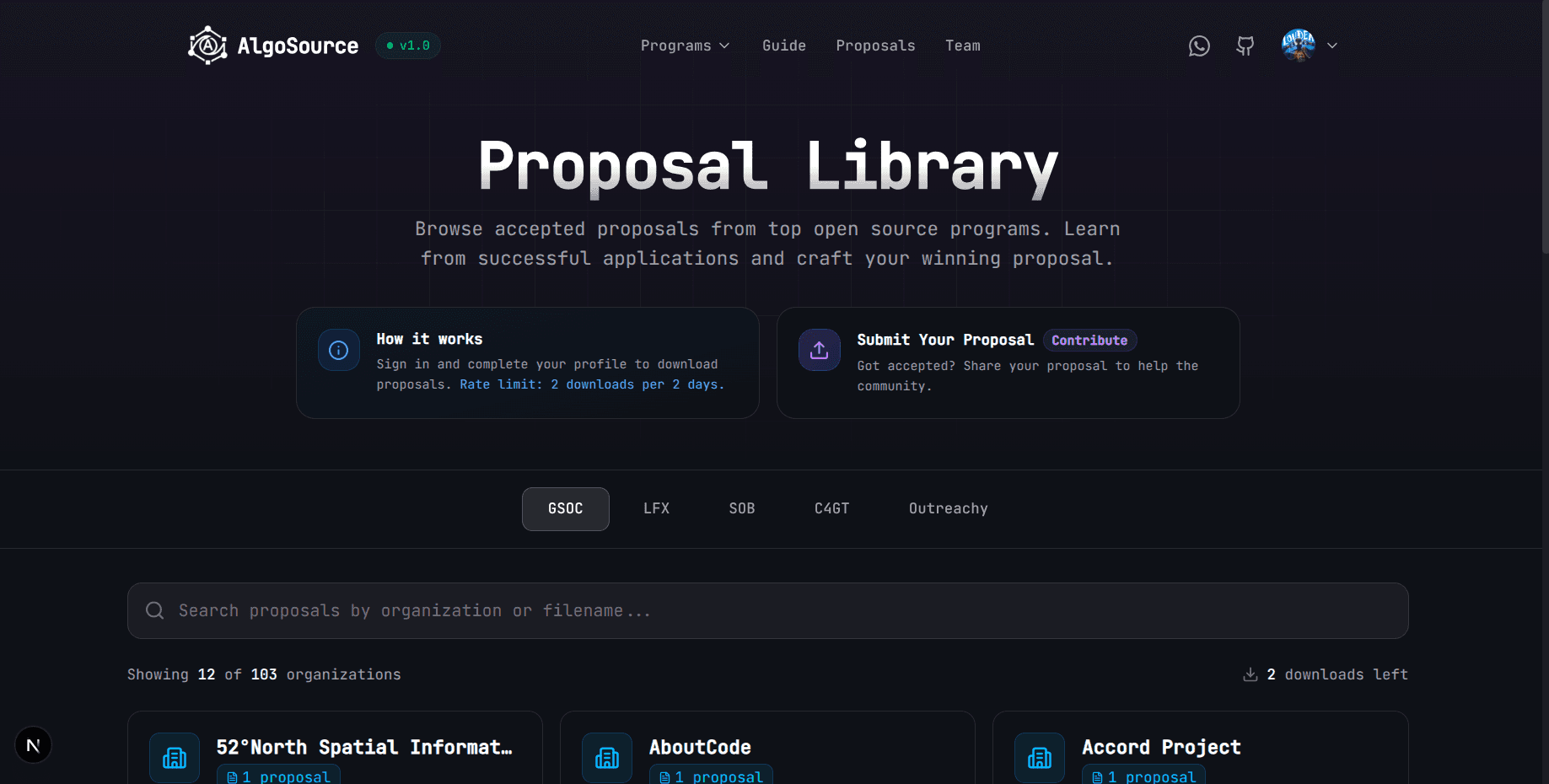 Proposal Library screenshot